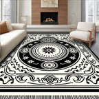 Black Cream Medallion Intricate Artwork Rug
