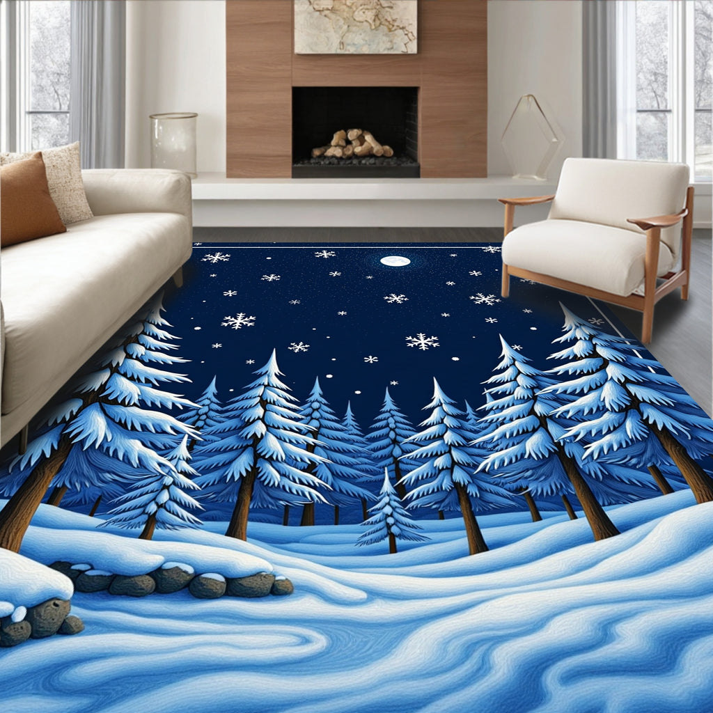 Winter Wonderland Snowy Pine Forest Rug
