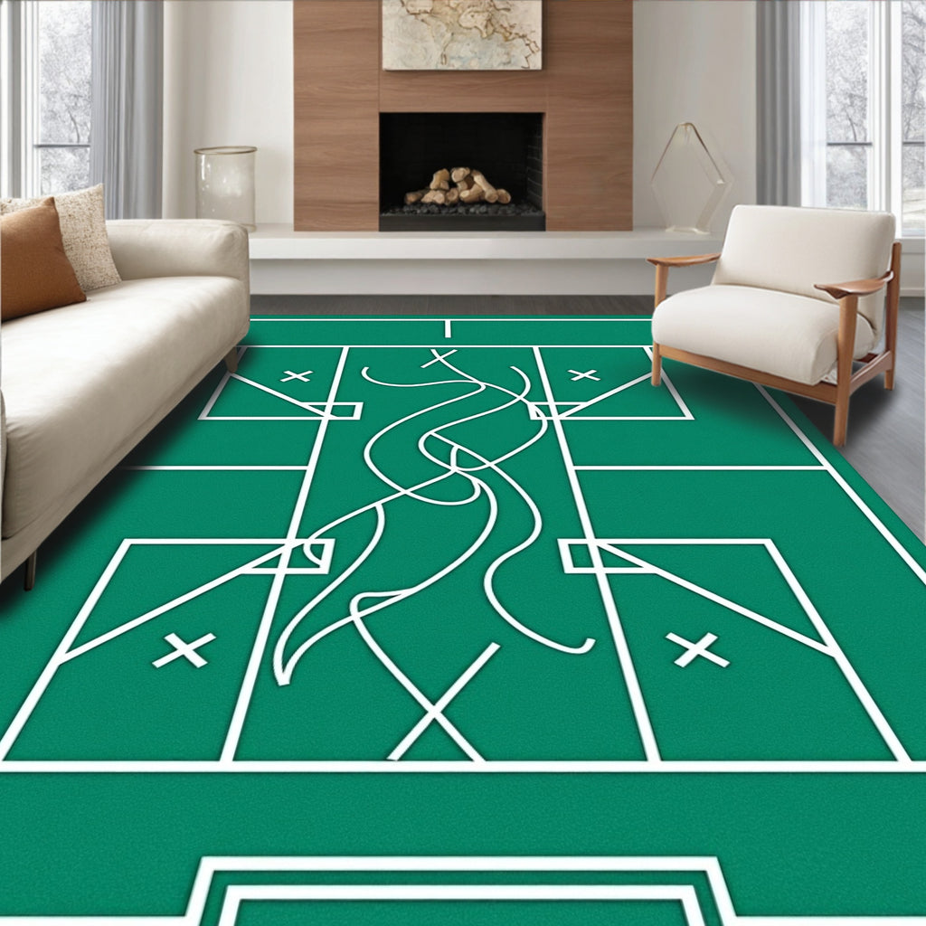 Teal Green Geometric Abstract Swirl Rug