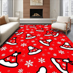 Red White Christmas Hat Snowflakes Rug