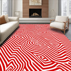 Red White Abstract Maze Stripes Rug