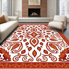 Rustic Orange Paisley Floral Border Rug