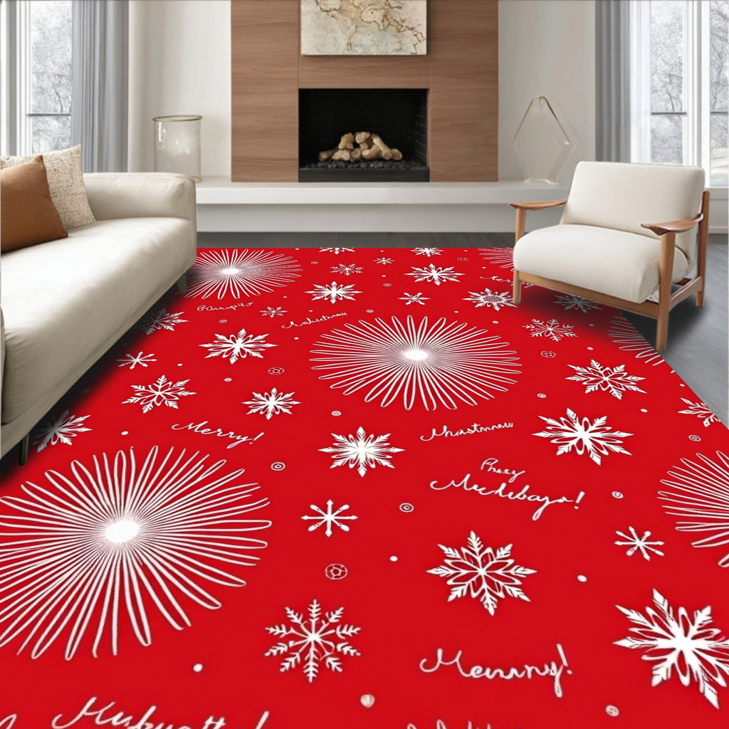 Red White Snowflake Winter Holiday Medley Rug