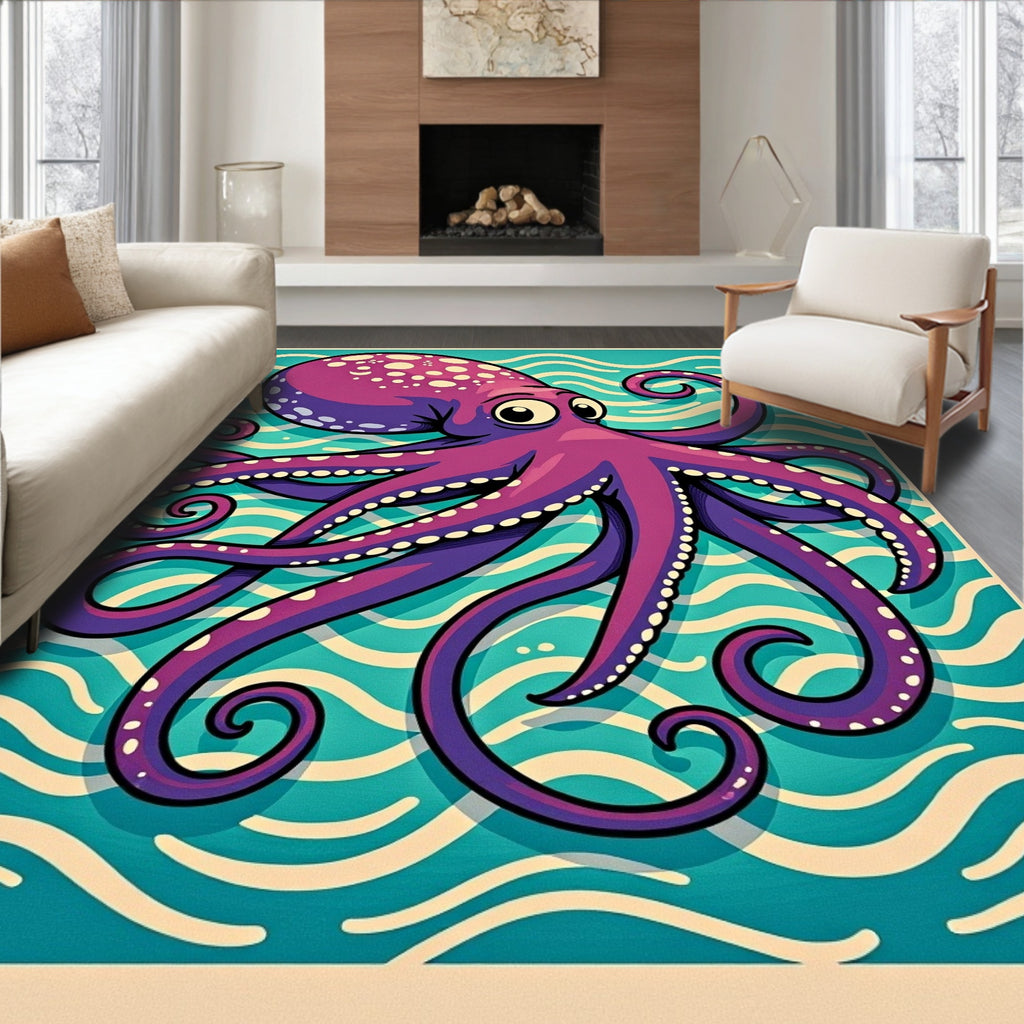 Funky Purple Octopus Wave Art Rug