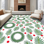 Green Fern Holly Berry Wreath Rug
