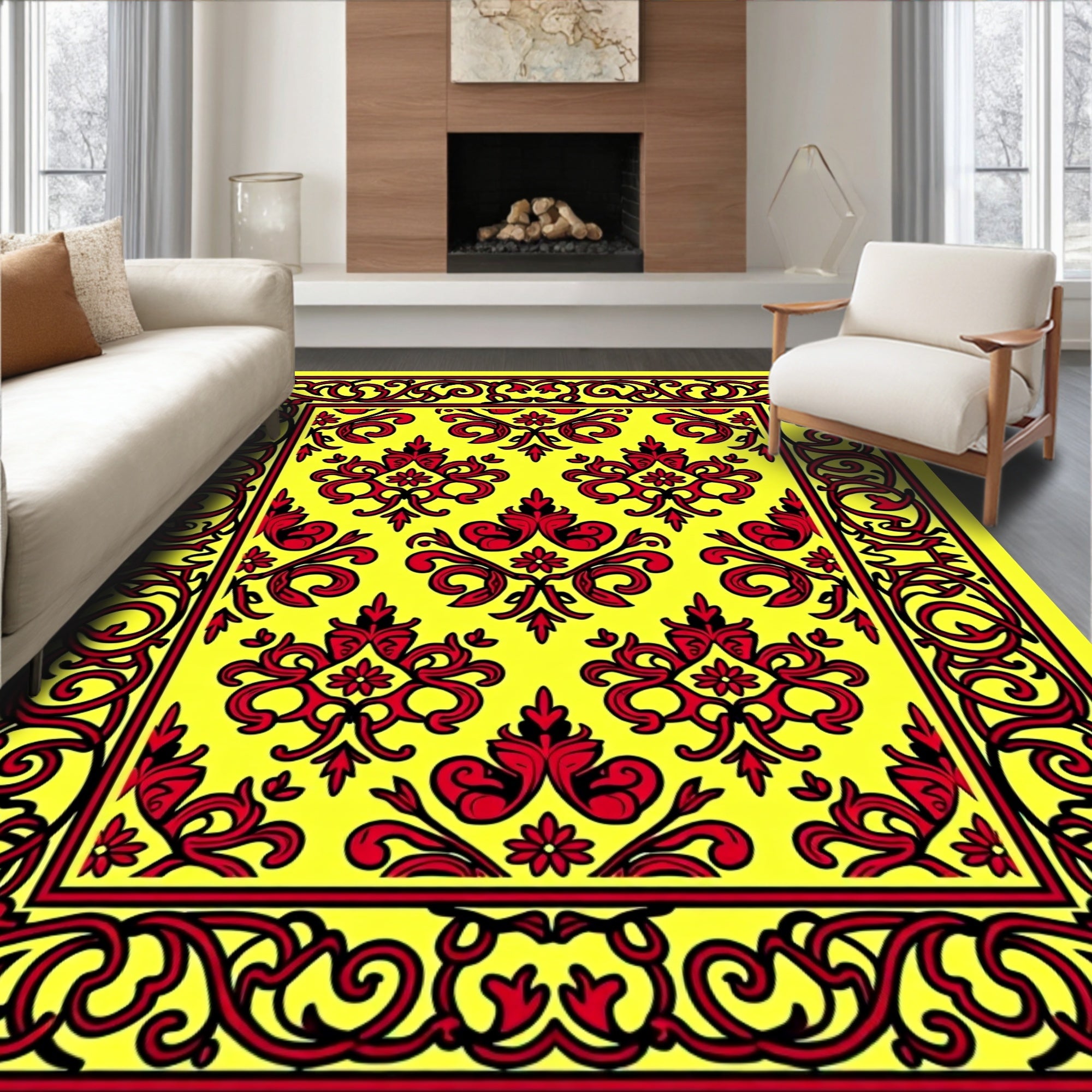 Scarlet Red Floral Border Medallion Rug