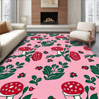 Whimsical Pink Red Mushroom Garden Rug