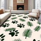 Forest Green Paw Prints Fern Leaves Rug
