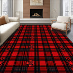 Red Black Tartan Ornate Medallion Rug