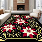 Crimson Floral Swirls Gold Border Rug