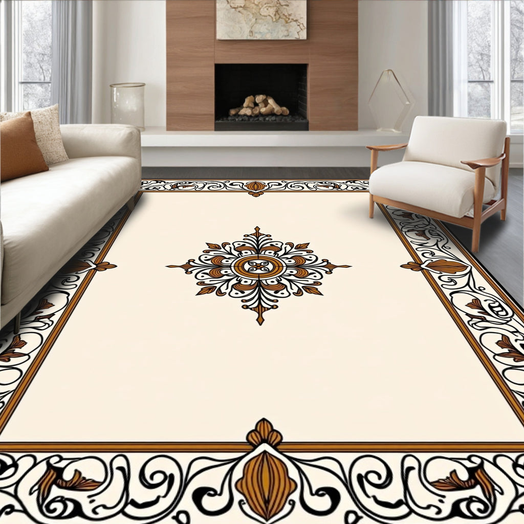 Antique Brown Floral Medallion Border Rug