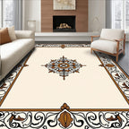 Antique Brown Floral Medallion Border Rug