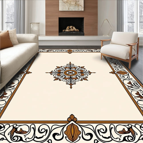 Antique Brown Floral Medallion Border Rug
