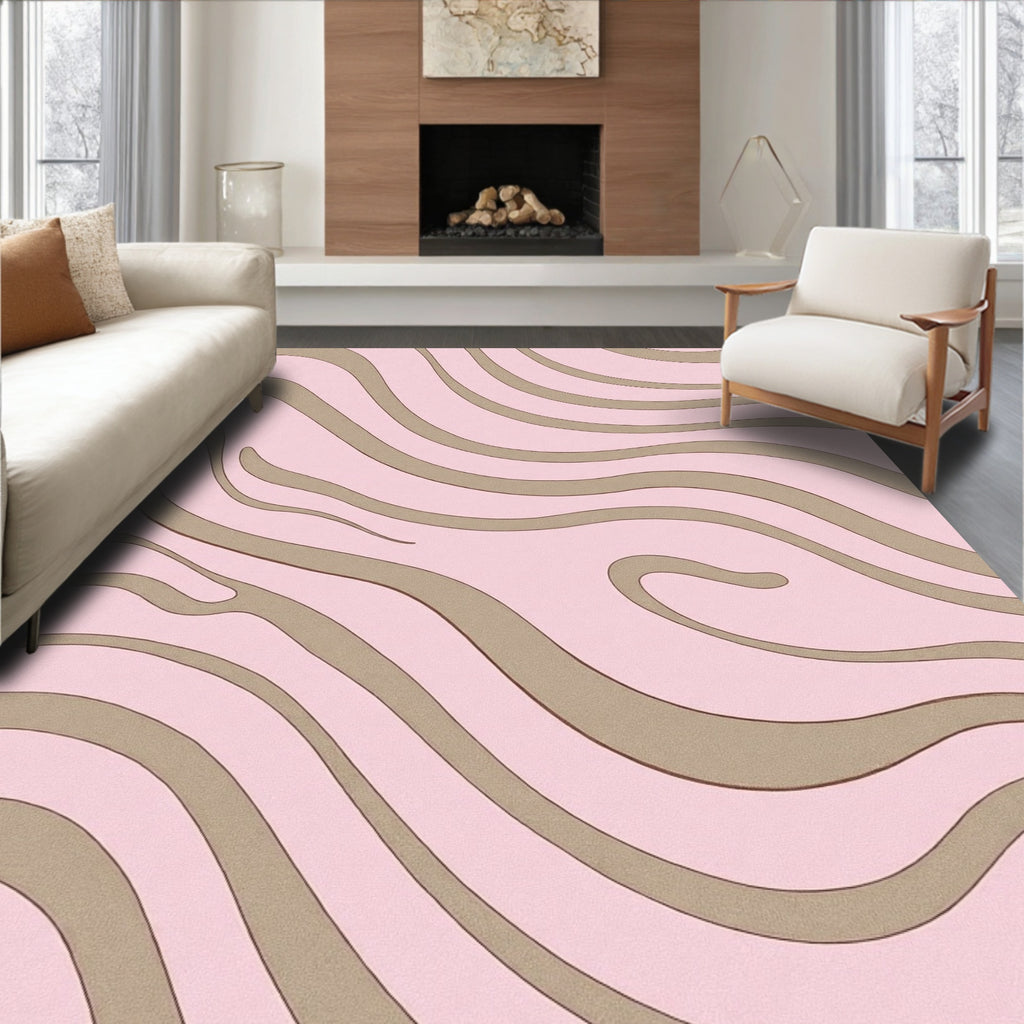 Soft Pink Beige Wavy Stripe Rug