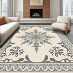 Cream Gray Floral Medallion Border Rug
