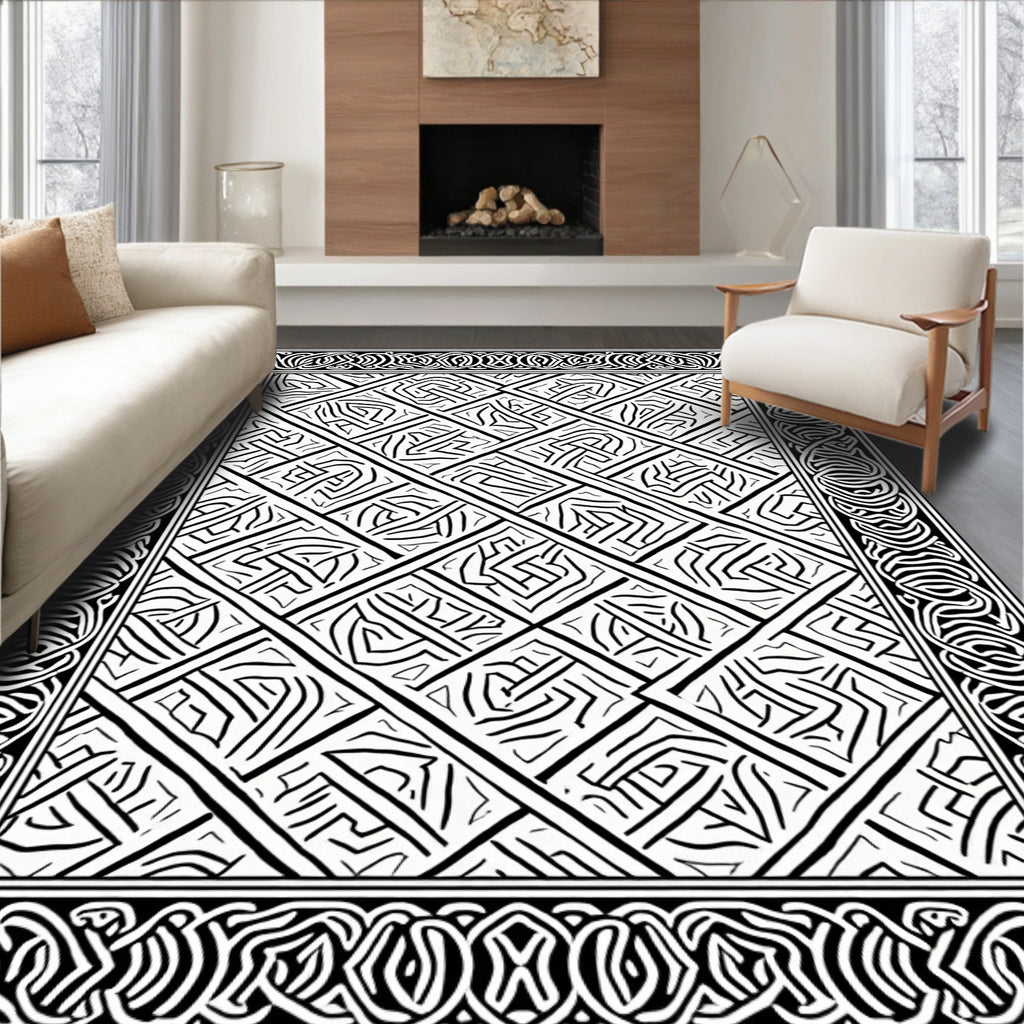Monochromatic Interlocking Geometric Border Rug