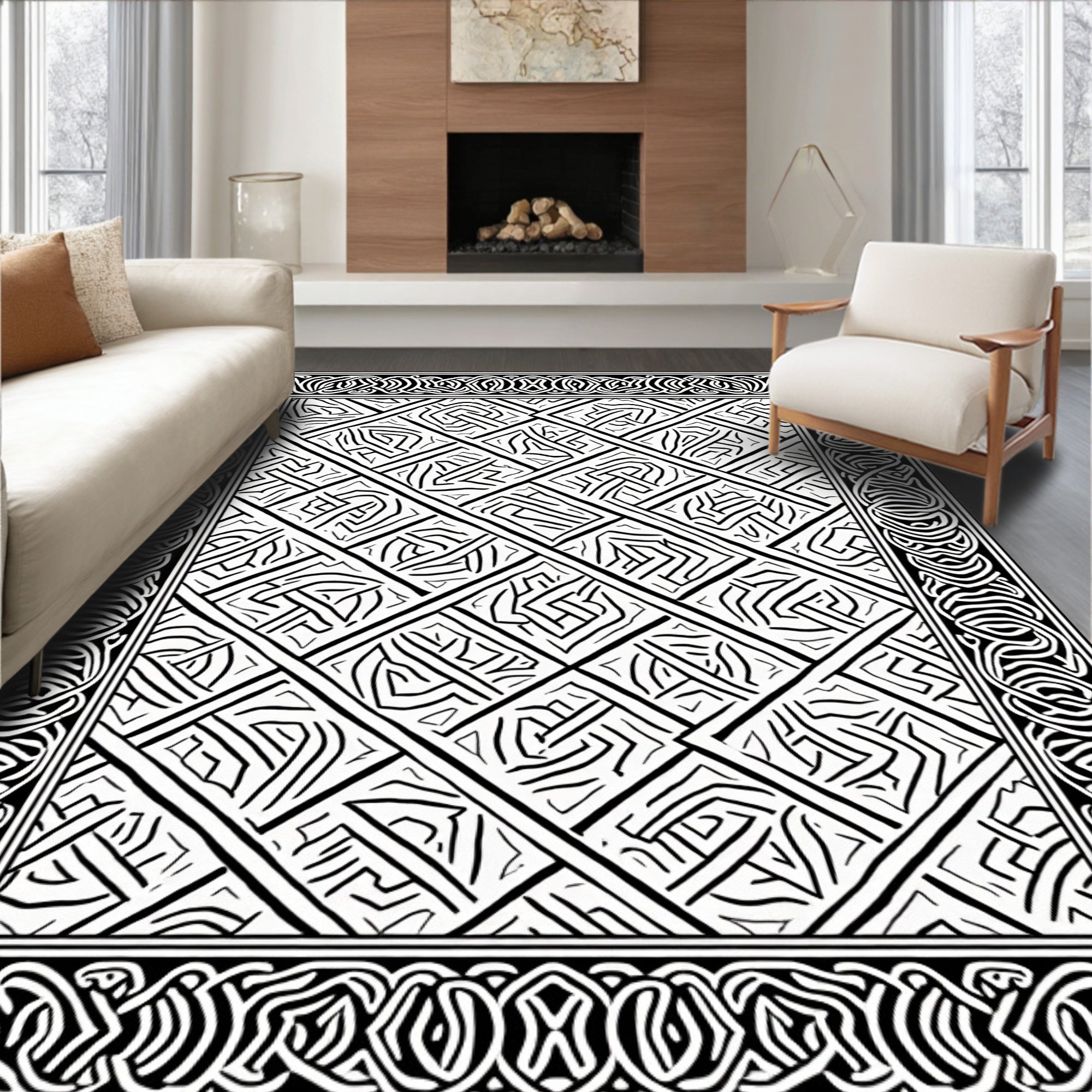 Monochromatic Interlocking Geometric Border Rug