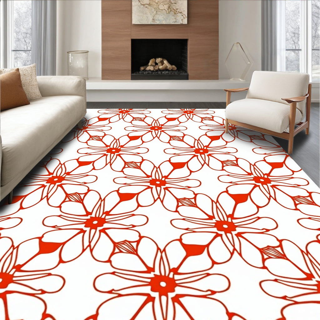 Bold Orange Floral Lattice Rug