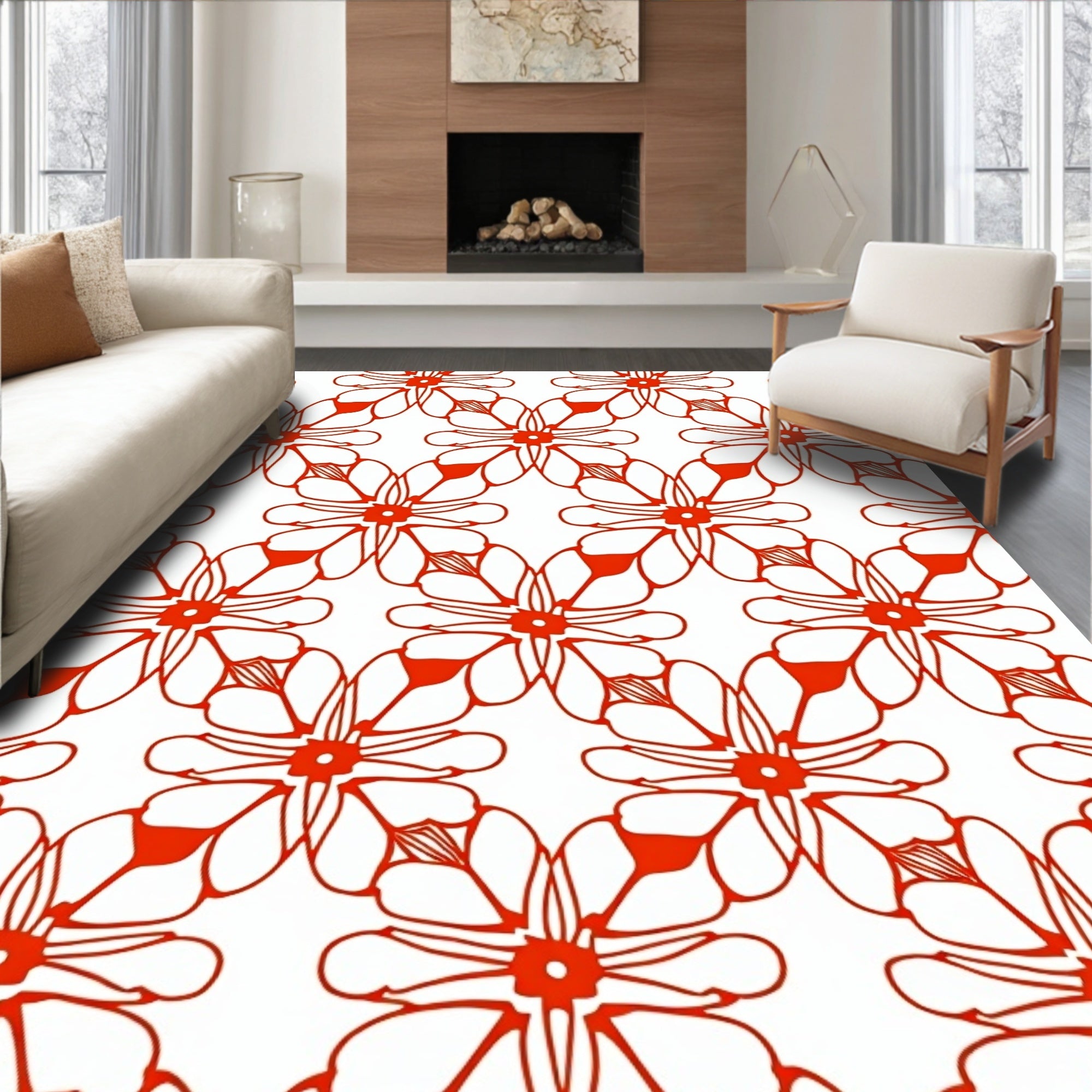 Bold Orange Floral Lattice Rug