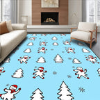 Blue Snowman Winter Tree Snowflake Scene Rug