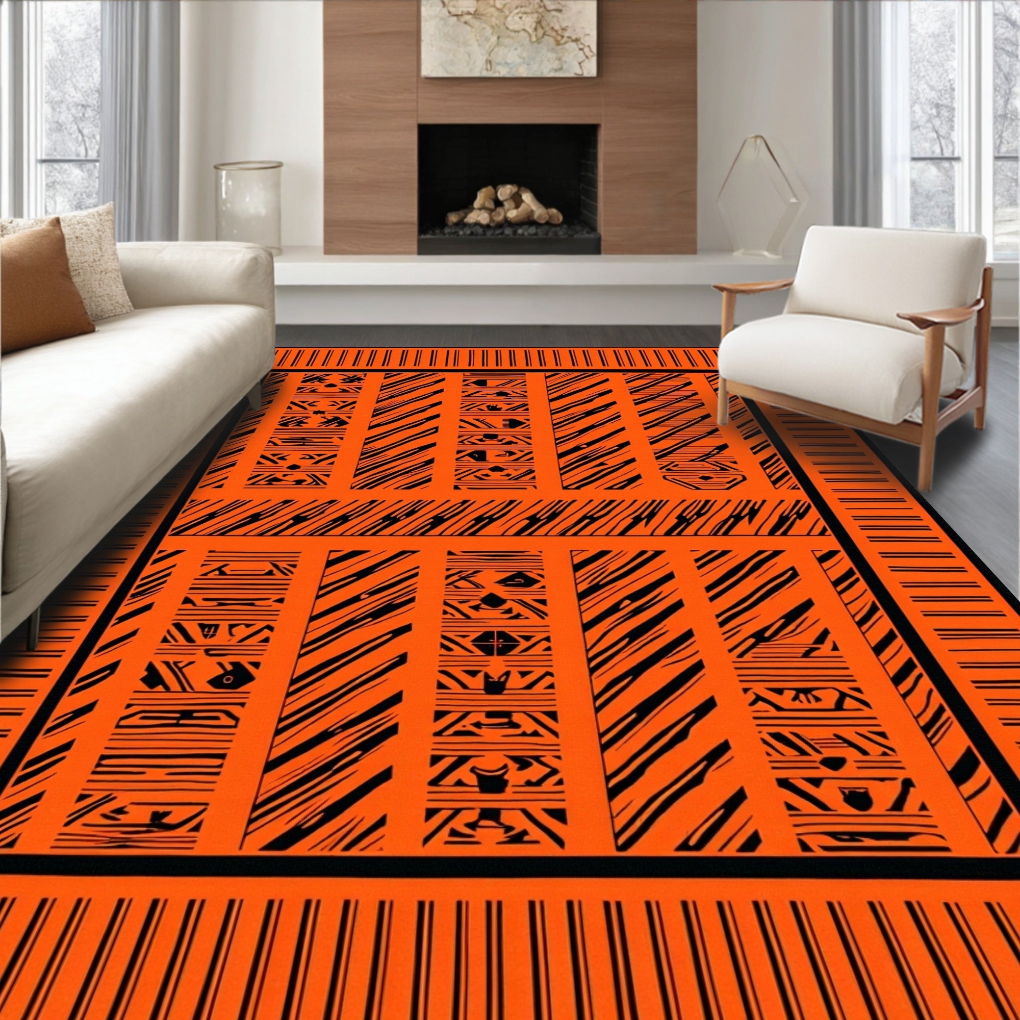 Bold Orange Tribal Stripes Rug