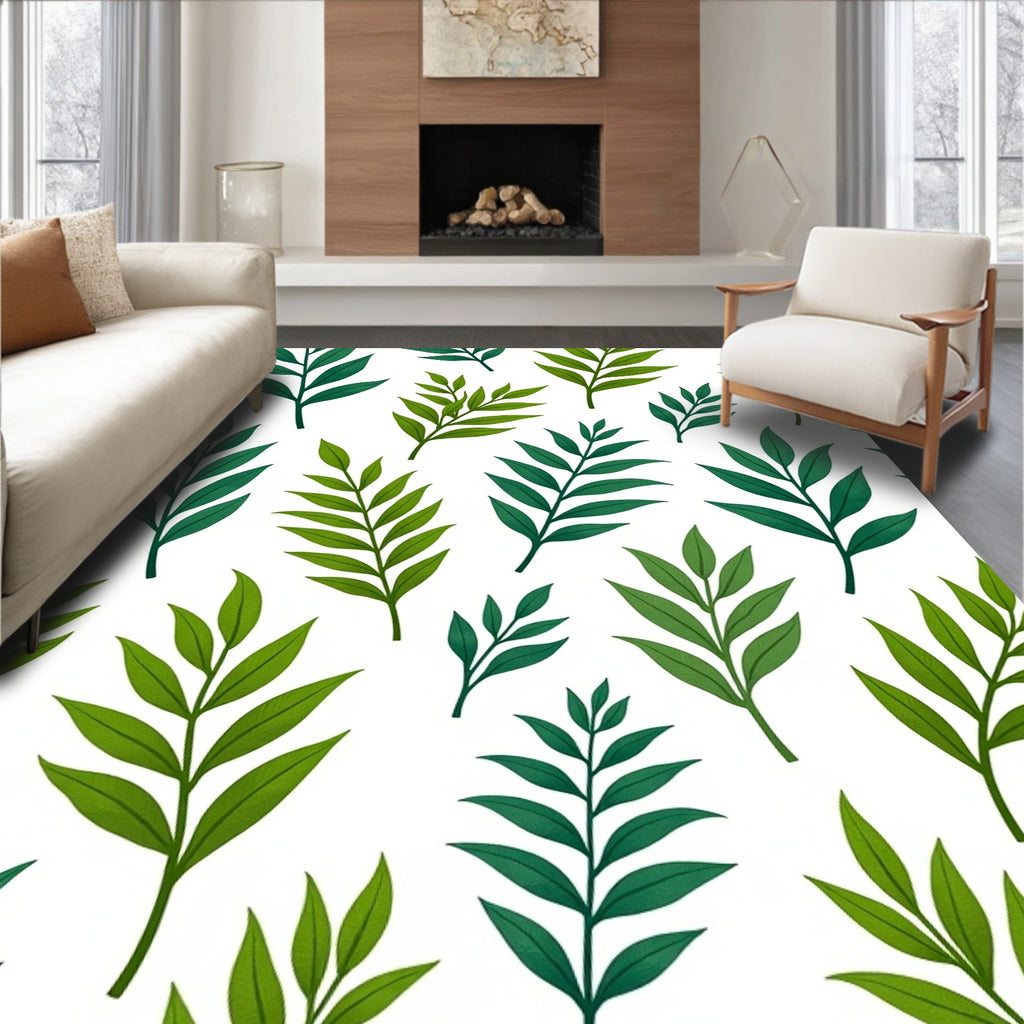 Green Foliage Tropical Leaf Pattern Rug