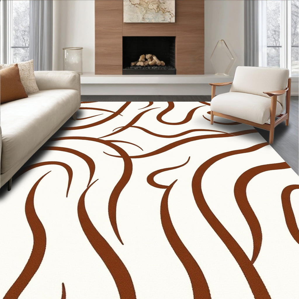 Brown Swirling Abstract Line Rug