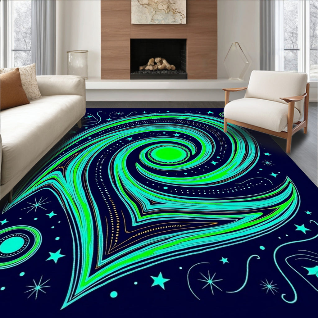 Cosmic Swirl Green Starry Night Rug