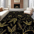 Black Gold Leafy Swirls Rug