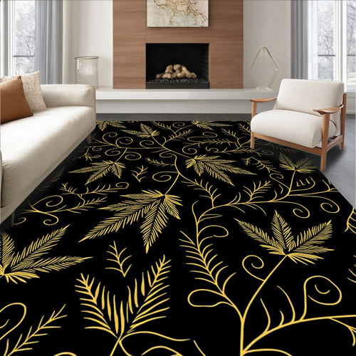 Black Gold Leafy Swirls Rug