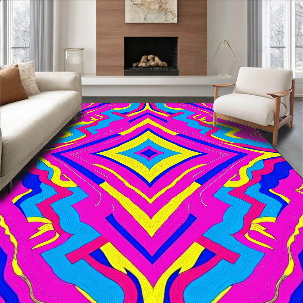 Vibrant Hot Pink Geometric Diamond Fusion Rug