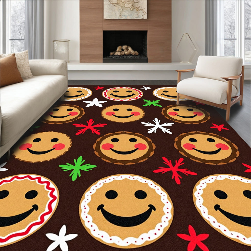 Gingerbread Smiley Faces With Stars Rug