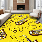 Golden Saxophones With Musical Notes Rug