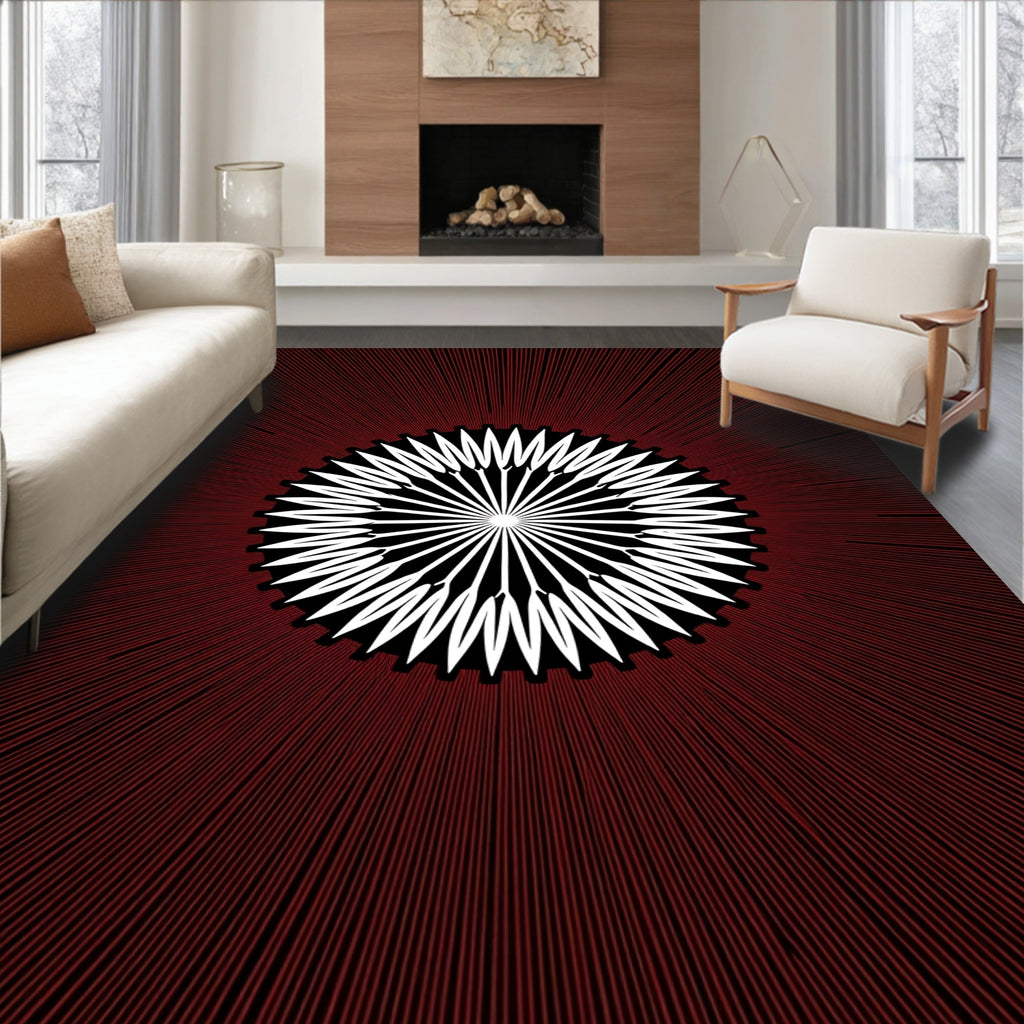 Crimson Radial Burst Flower Rug