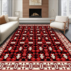 Bold Red and Black Floral Border Rug
