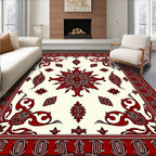 Rich Crimson Garden Foliage Accents Rug