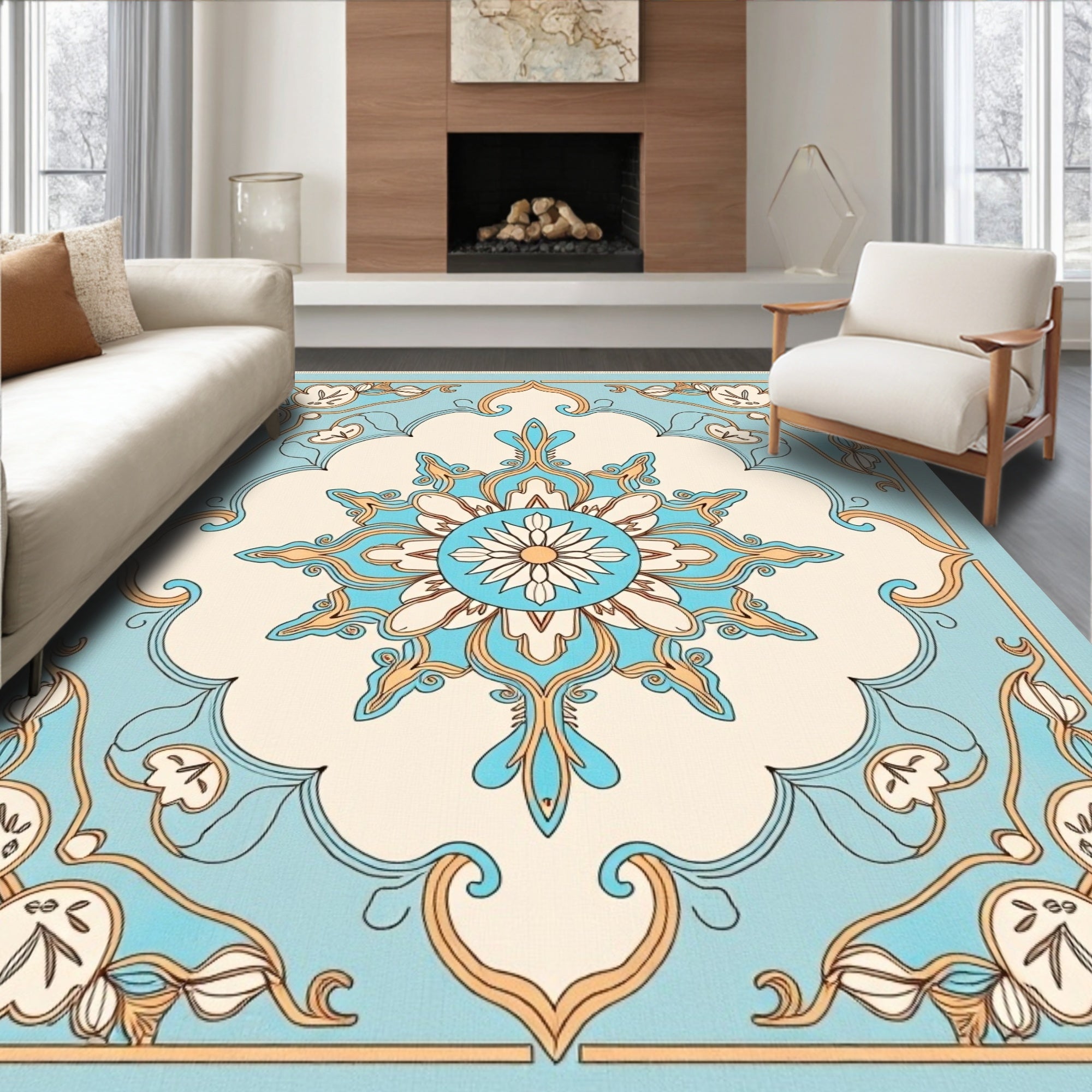 Light Blue Floral Medallion Rug