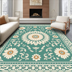Teal Damask Floral Medallion Rug