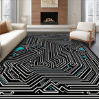 Black Circuit Board Turquoise Accents Rug