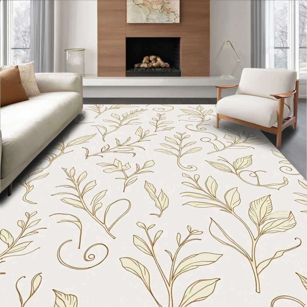 Cream Leafy Branch Swirl Art Rug