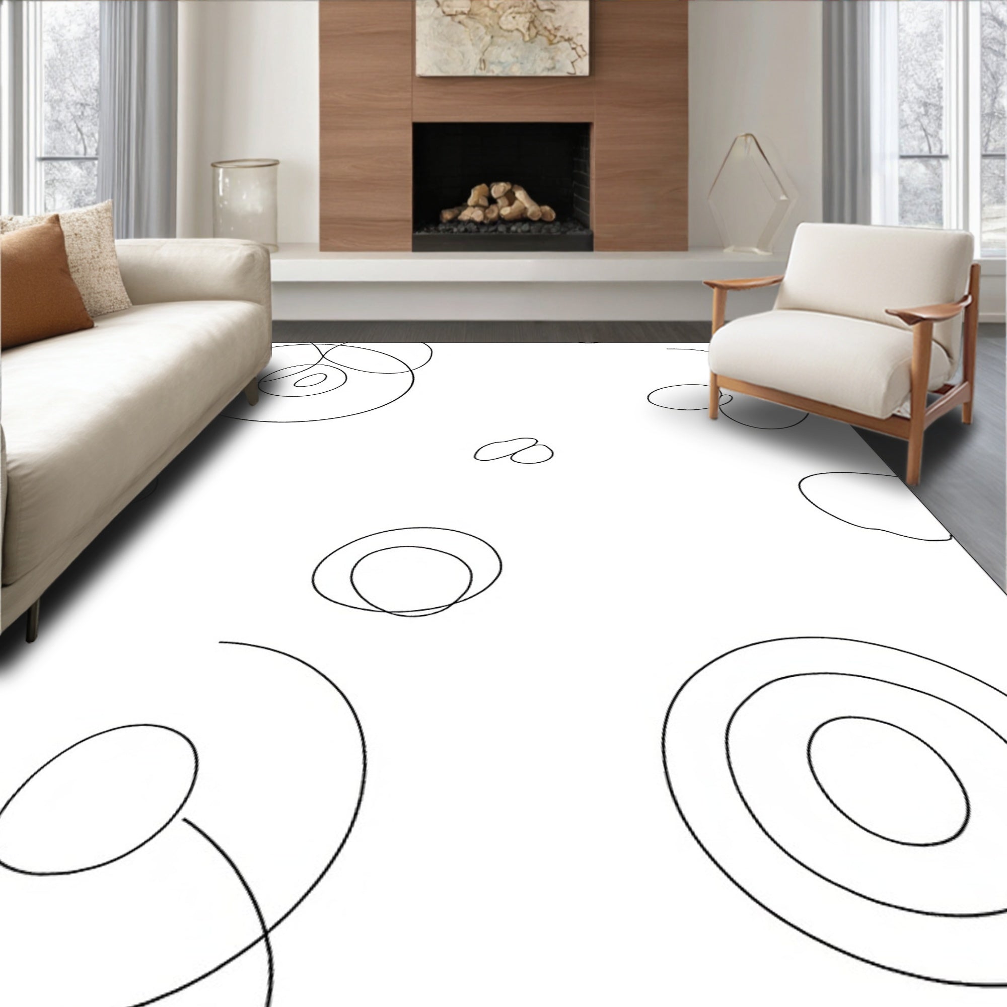 Abstract White Swirling Circles Harmony Rug