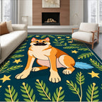 Golden Dog Among Greenery and Stars Rug