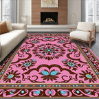 Pink Floral Medallion Brown Blue Accent Rug