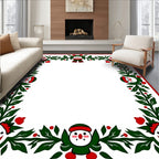 Festive Snowmen Green Leaf Garland Border Rug