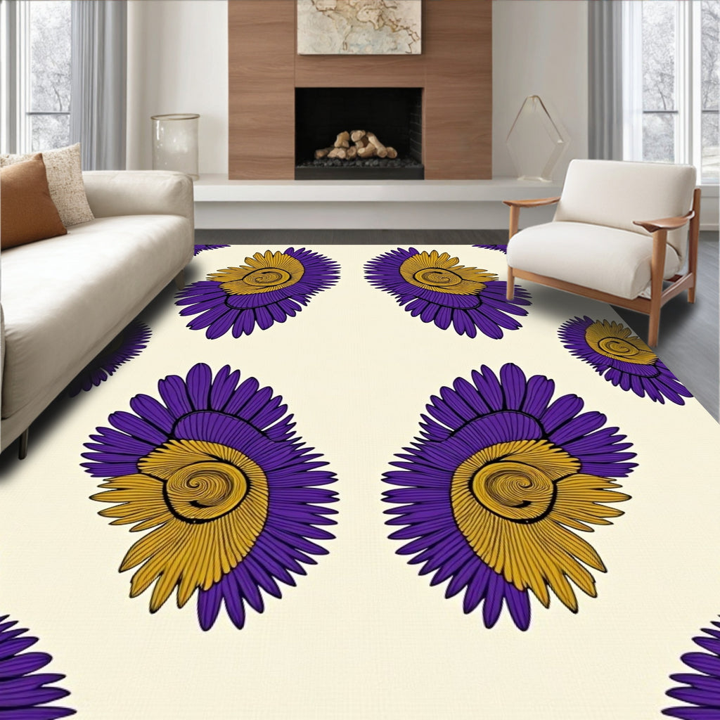Purple Gold Feather Spiral Rug