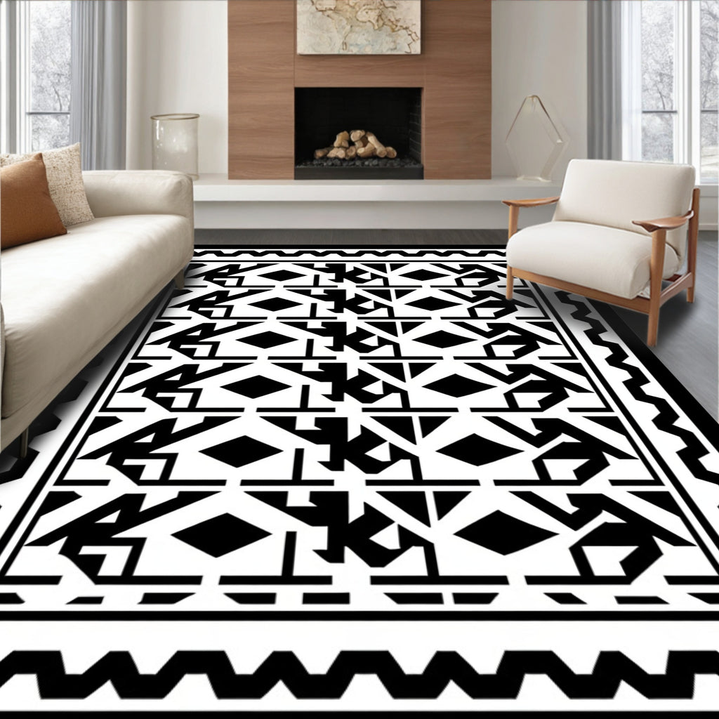 Monochromatic Geometric Tribal Diamond Rug