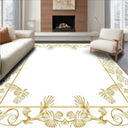 Golden Floral Bird Scrollwork Border Rug