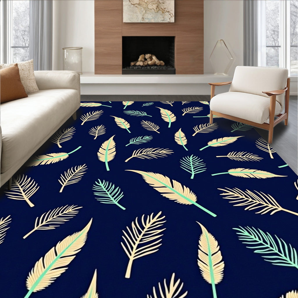 Navy Teal Tan Feather Texture Rug