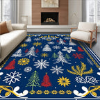 Winter Forest Snowflakes Red Yellow Trees Rug