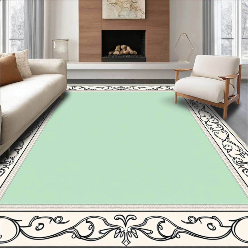 Cream Black Scrollwork Border Mint Rug